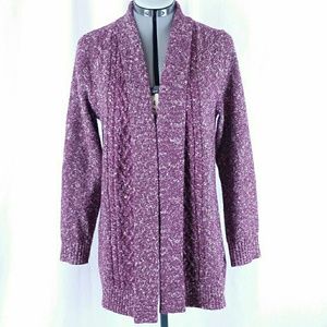 L.L.Bean Cable Knit Open Cardigan Maroon Medium